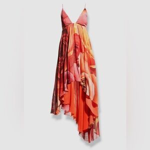 Just Cavalli Archive Print Rose Floral Dress Chiffon Asymmetrical IT 40 US 4